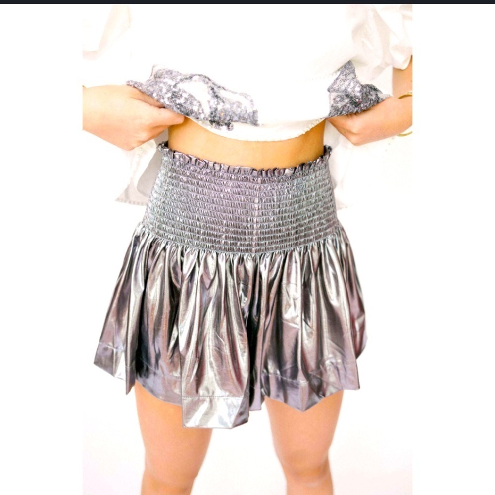 Nwot queen of sparkles Metallic silver Swing shorts $90 summer party beach